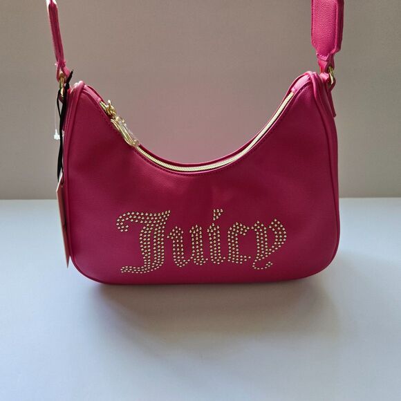 Juicy Couture Pink Flash Obession Crossbody Faux Leather Rhinestone Logo Bag - Picture 1 of 6